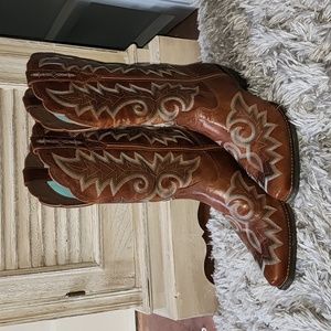 Durango Women's Brown and Teal Leather Western Boots Size 8